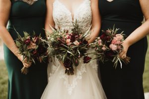 Burgundy and blush bouquets