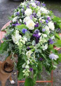 Blue & White Casket Spray - funeral flowers in north Cork