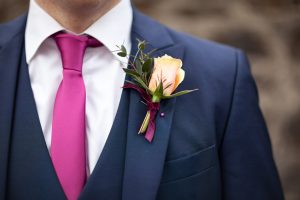 rose and red velvet buttonhole